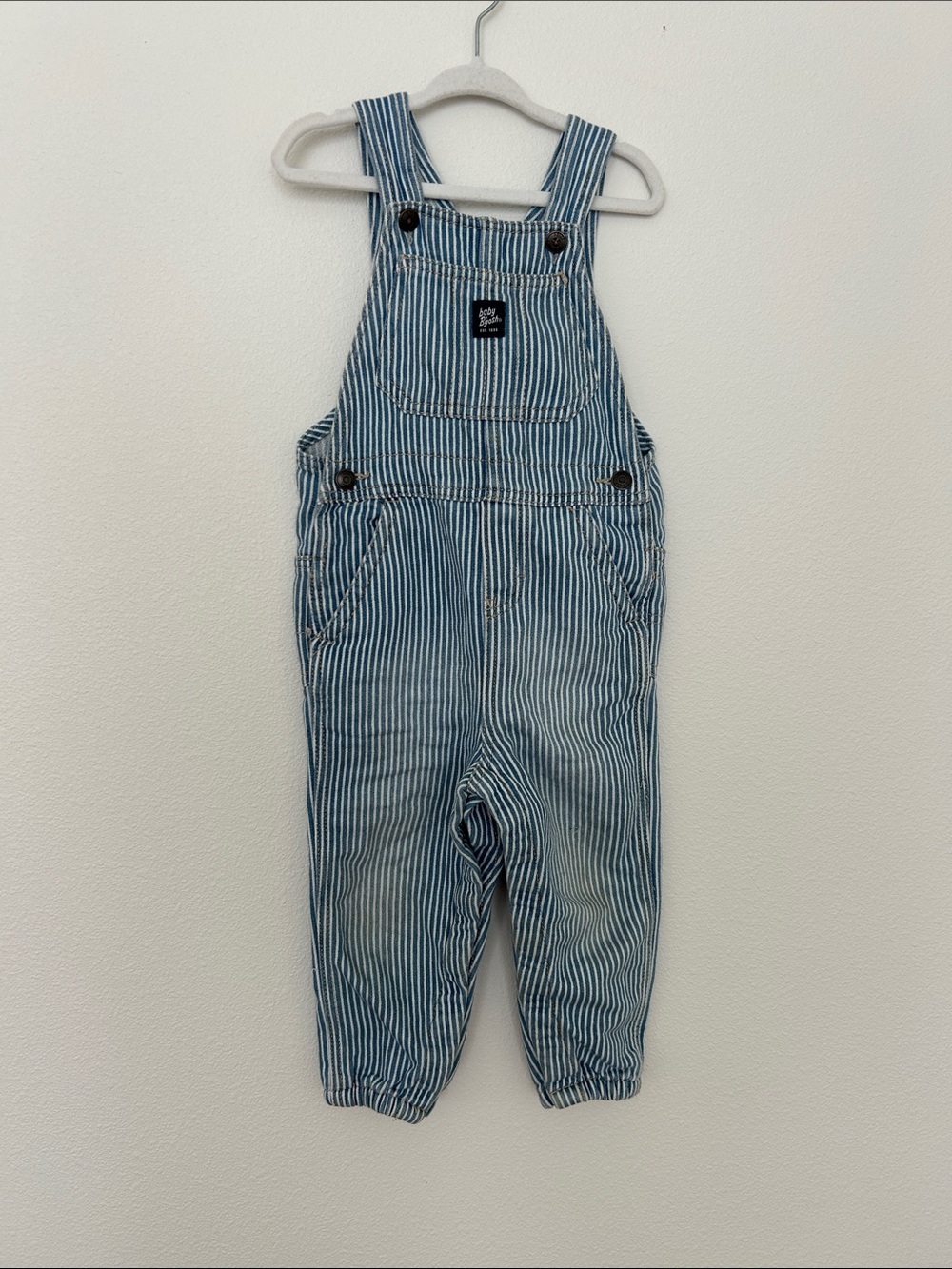Striped Blue Kids Overalls with Front Bib Pocket